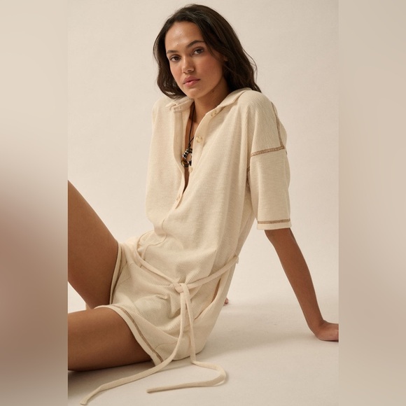 Promesa NWT large one piece ribbed tie belt exposed seam one piece button romper - Picture 1 of 11